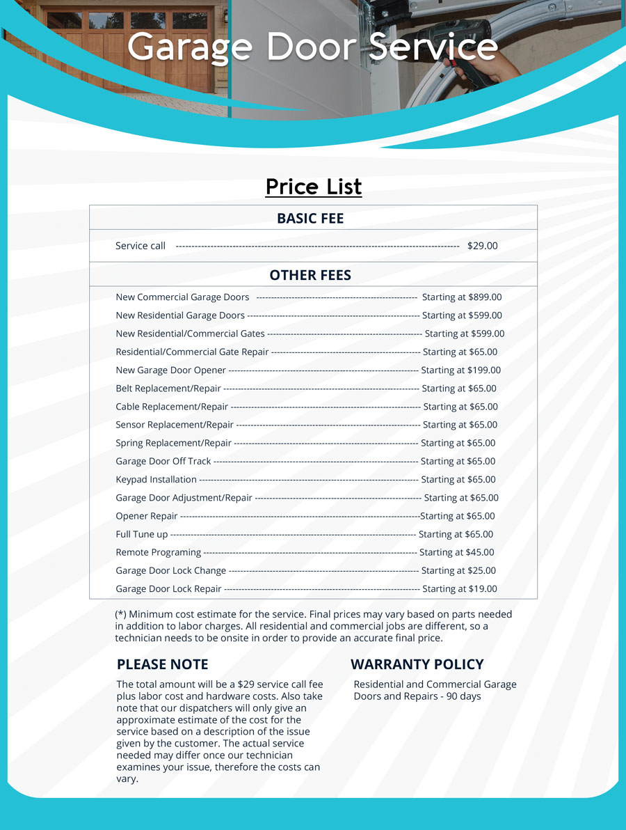 Price List Trust Garage Door Service